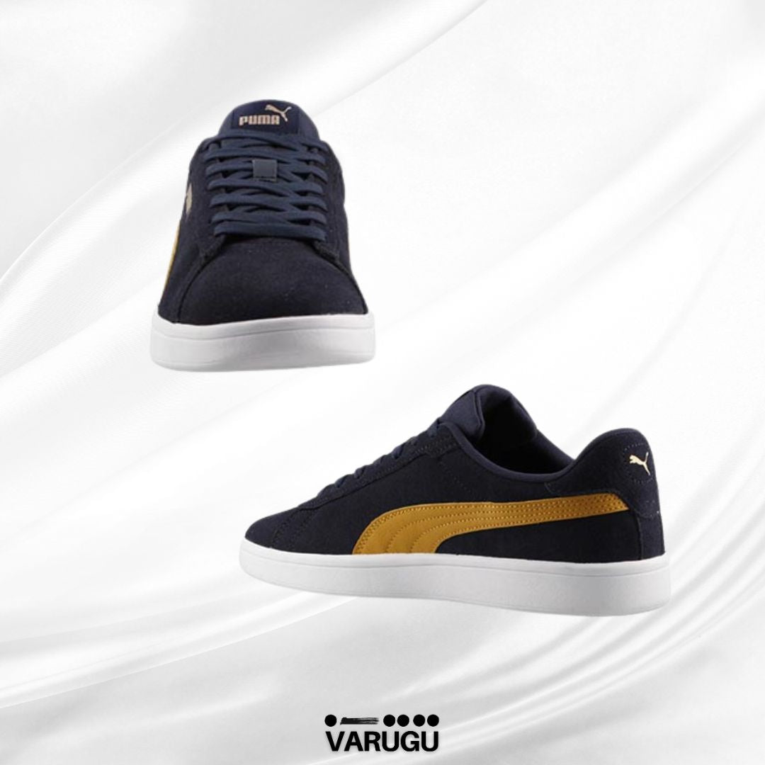 Tenis Puma azul con franja mostaza hombre