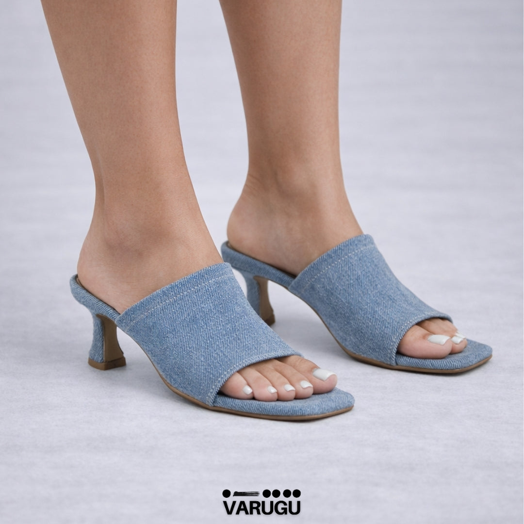 Zapatillas diseño mezcilla tacón delgado