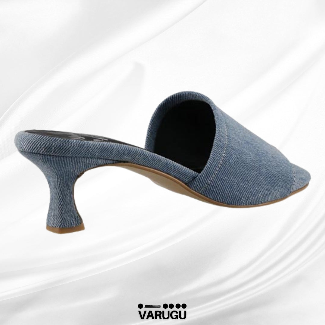 Zapatillas diseño mezcilla tacón delgado