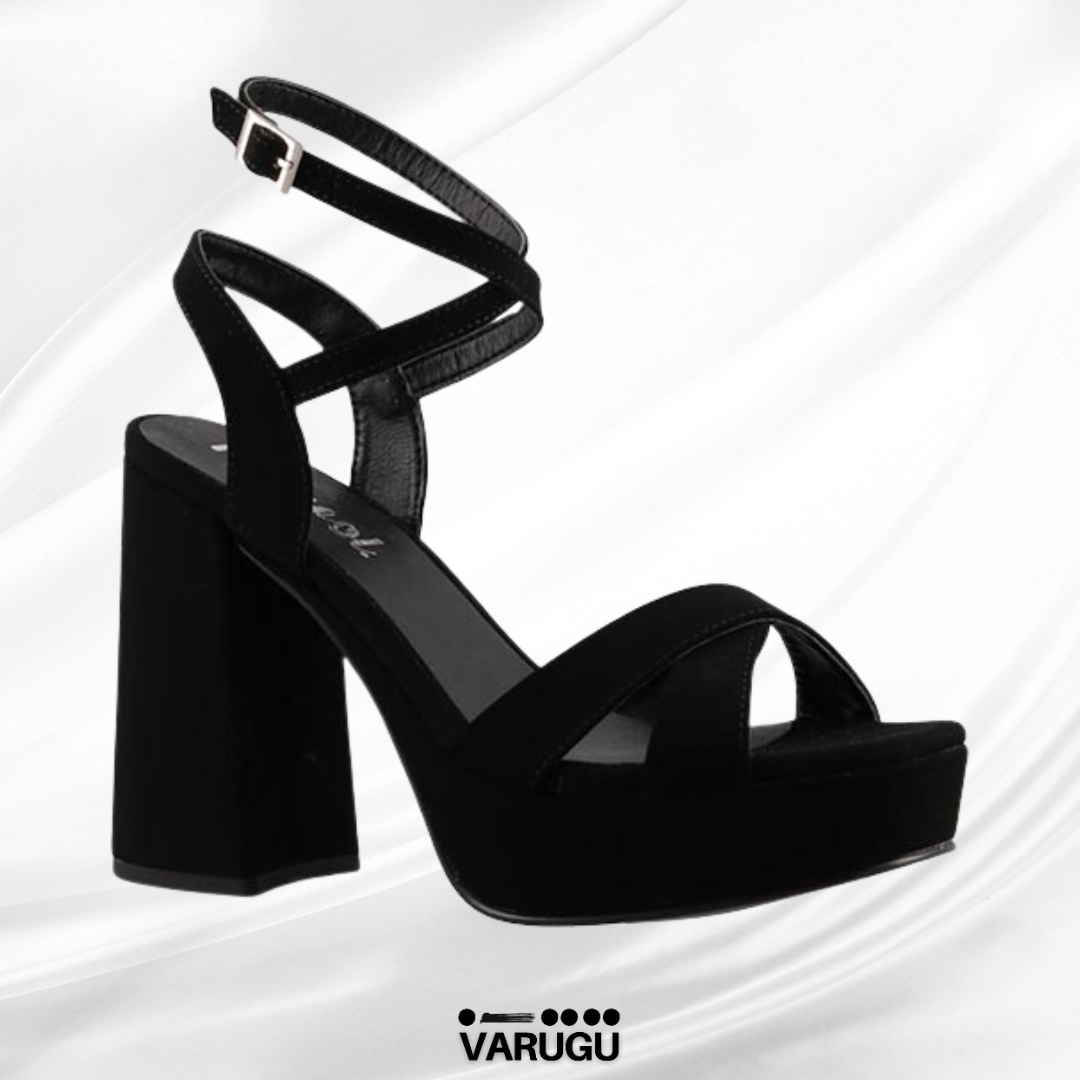 Zapatillas negras de tacón grueso con cruce