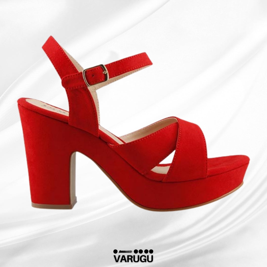 Zapatillas rojas tacón rojo con cinturón