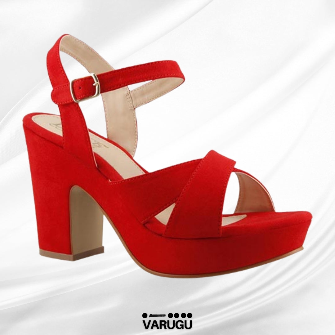 Zapatillas rojas tacón rojo con cinturón