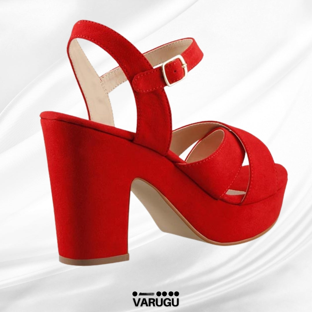 Zapatillas rojas tacón rojo con cinturón