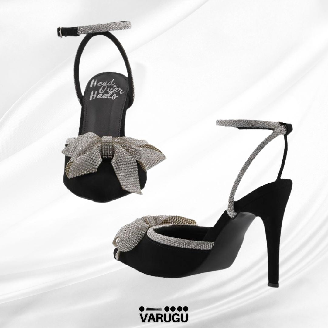 Zapatillas de punta color negro con moño plata