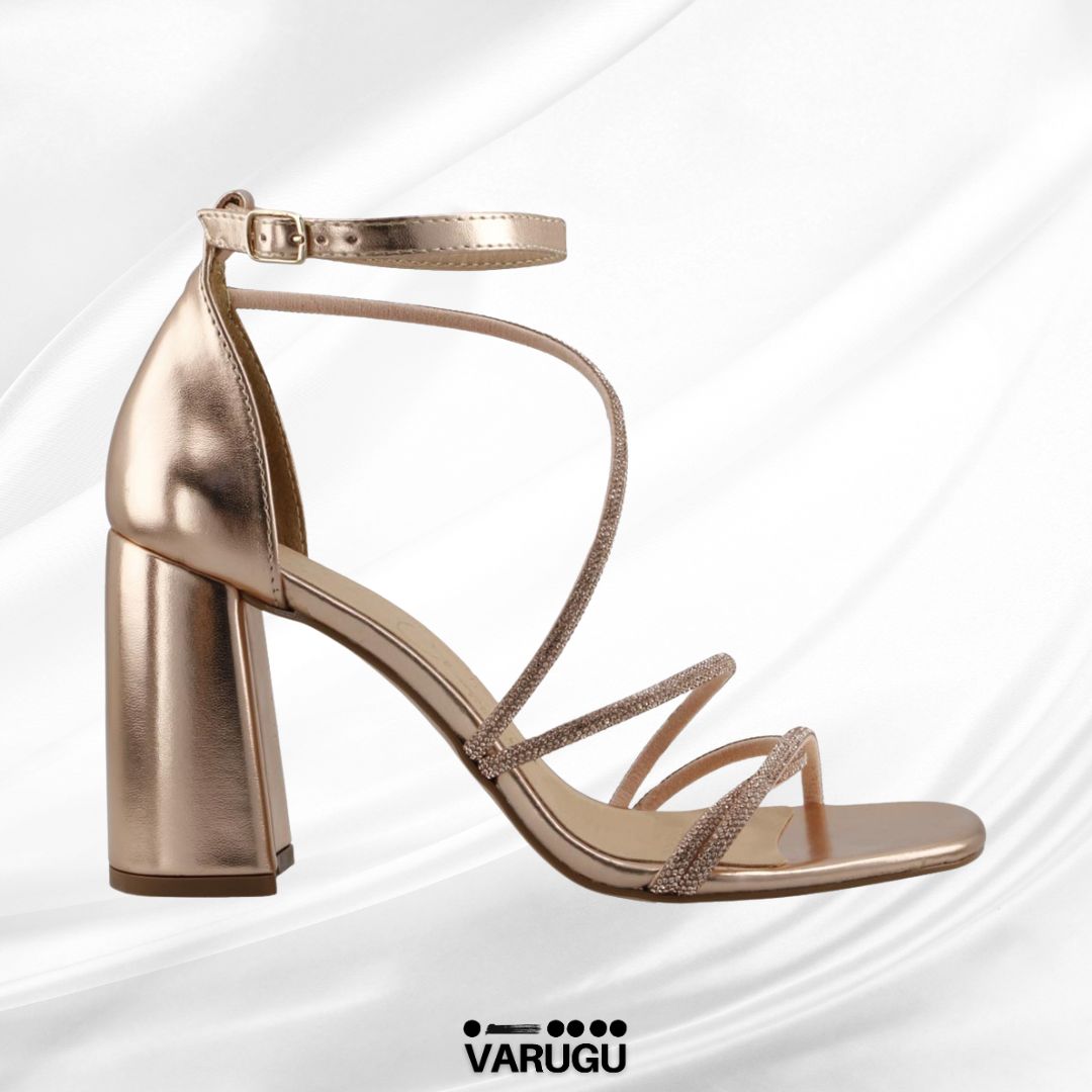 Zapatilla oro rosa de tacón grueso cuadrado