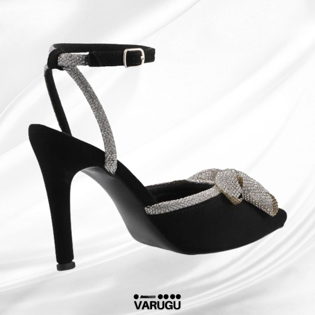 Zapatillas de punta color negro con moño plata