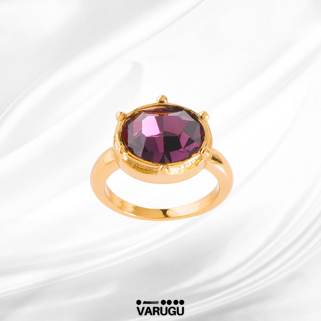 Anillo baño de oro con piedra morada Amatista