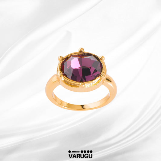 Anillo baño de oro con piedra morada Amatista