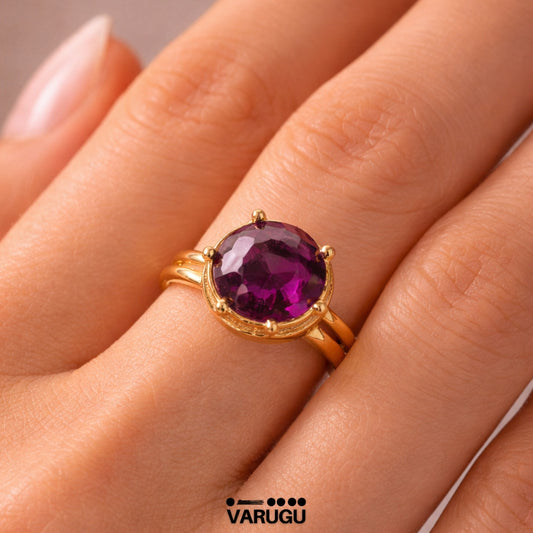 Anillo baño de oro con piedra morada Amatista