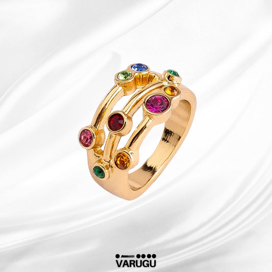 Anillo piedras multicolor baño de oro