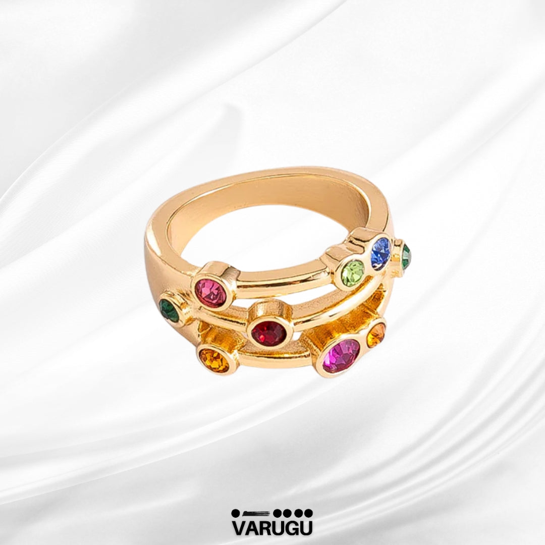 Anillo piedras multicolor baño de oro