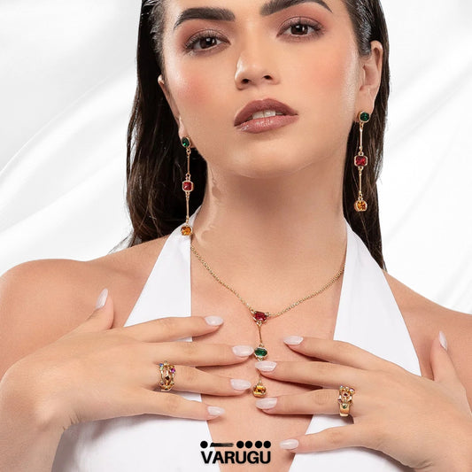 Anillo piedras multicolor baño de oro