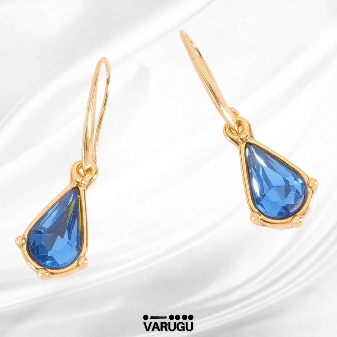 Aretes largos con piedra azul - Baño de Oro