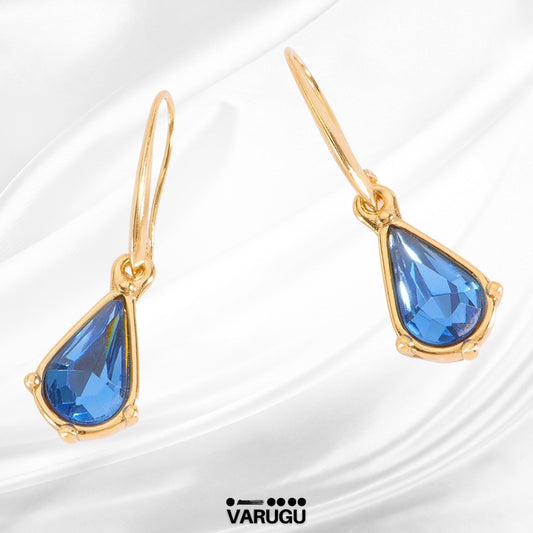 Aretes largos con piedra azul - Baño de Oro