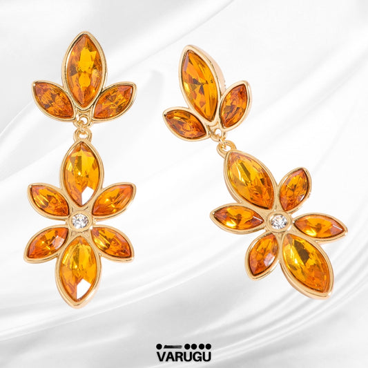 Aretes de flor colgante tono Ámbar - Baño de Oro