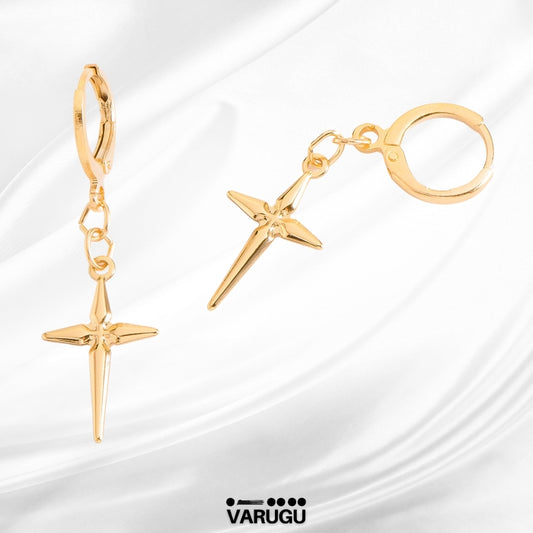Aretes de cruz colgante - Baño de Oro