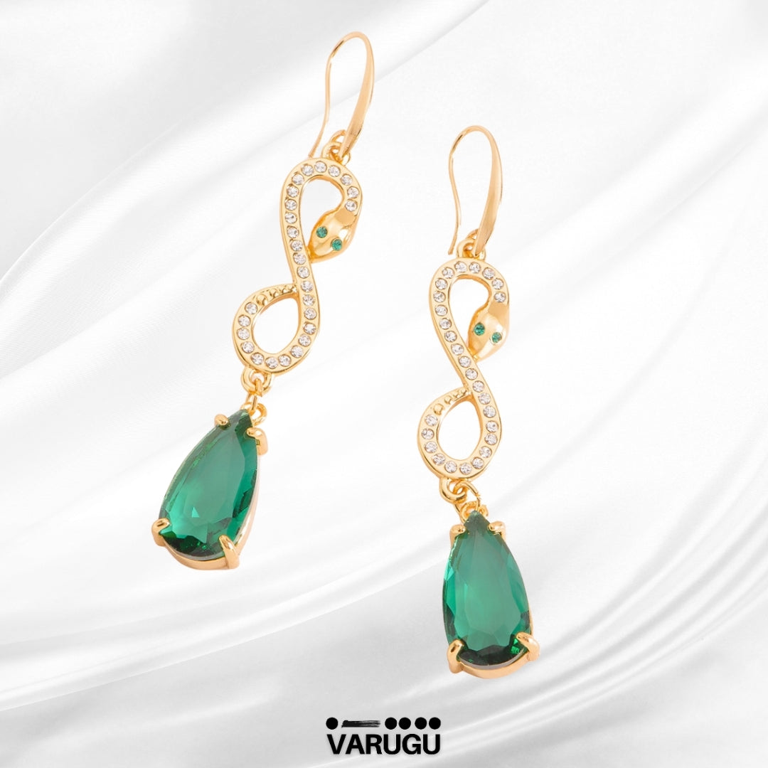 Aretes de Serpiente con piedra verde - Baño de Oro