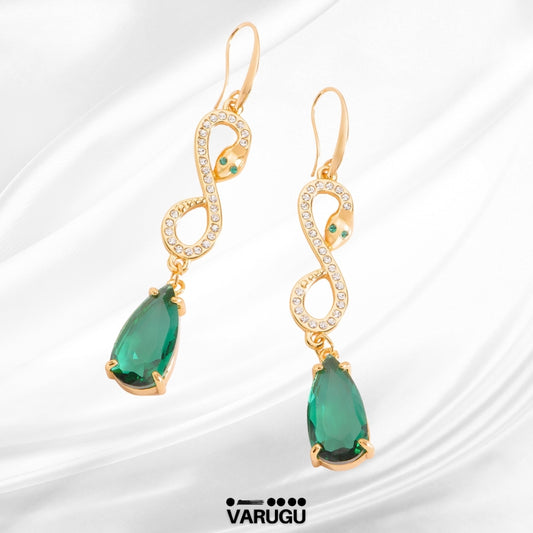 Aretes de Serpiente con piedra verde - Baño de Oro