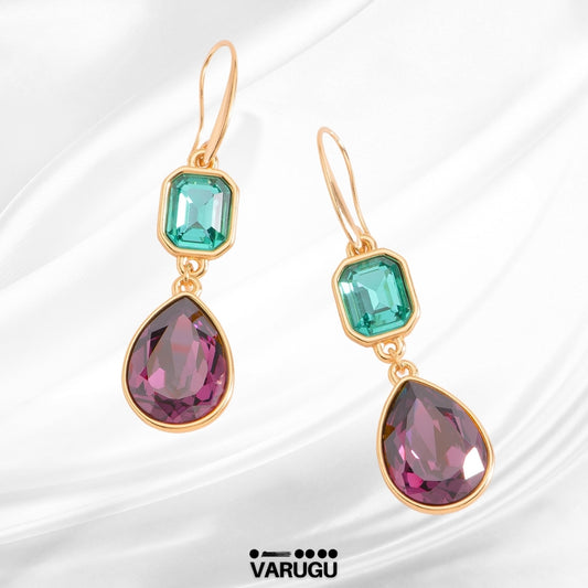 Pendientes con piedras tono Aqua y Amatista - Baño de Oro