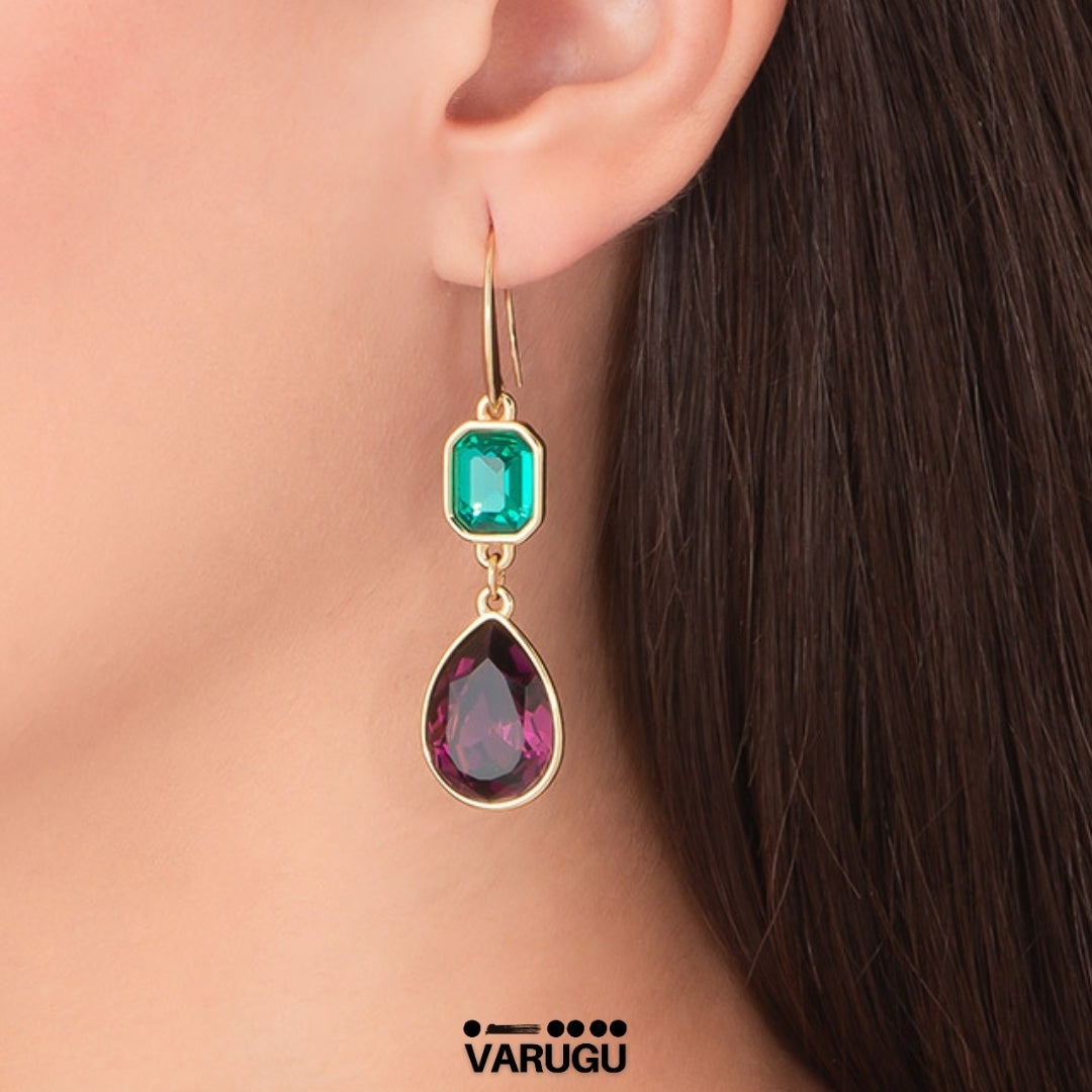 Pendientes con piedras tono Aqua y Amatista - Baño de Oro