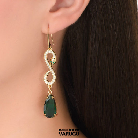 Aretes de Serpiente con piedra verde - Baño de Oro