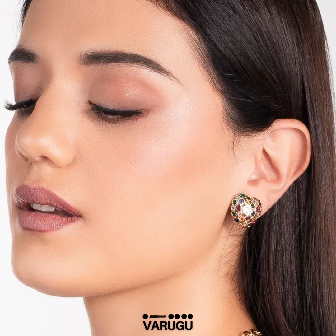 Aretes con piedras multicolor en baño de oro