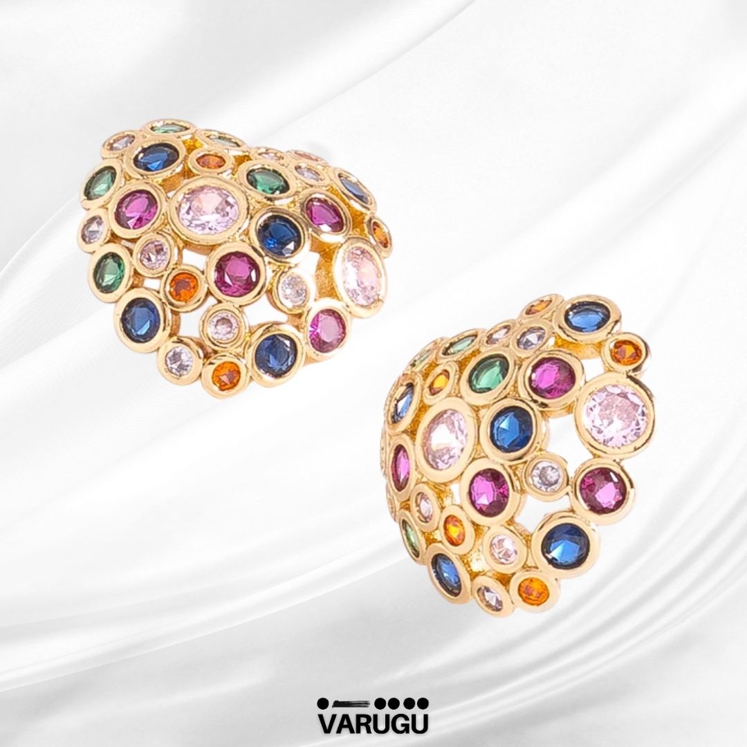 Aretes con piedras multicolor en baño de oro