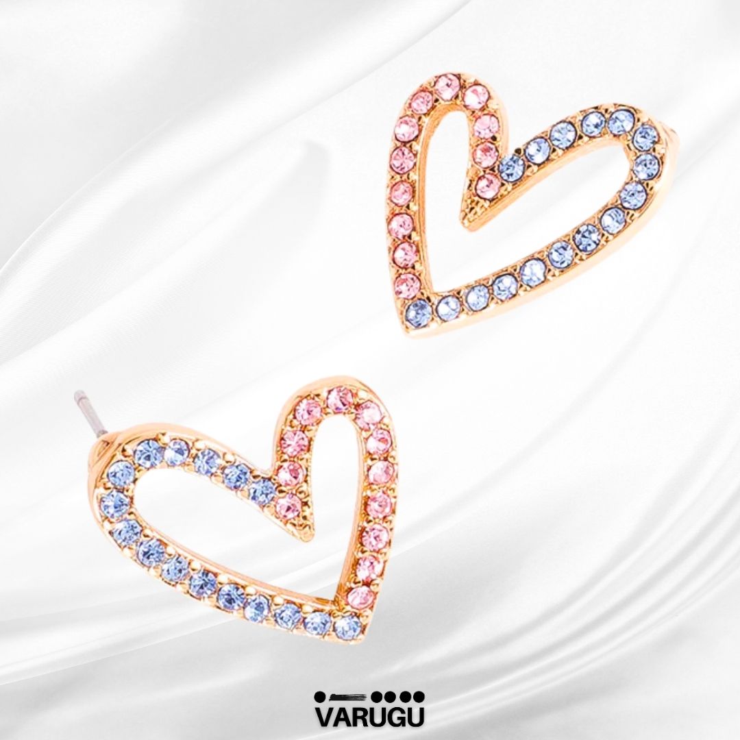 Aretes corazón abierto brillantes en baño de oro