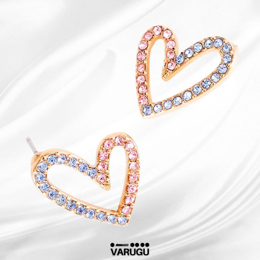 Aretes corazón abierto brillantes en baño de oro