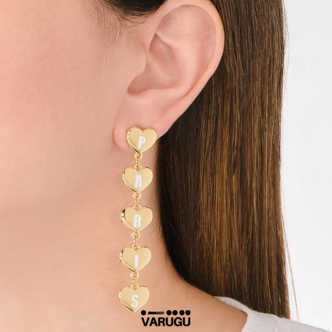 Aretes largos con corazón - Paris Hilton