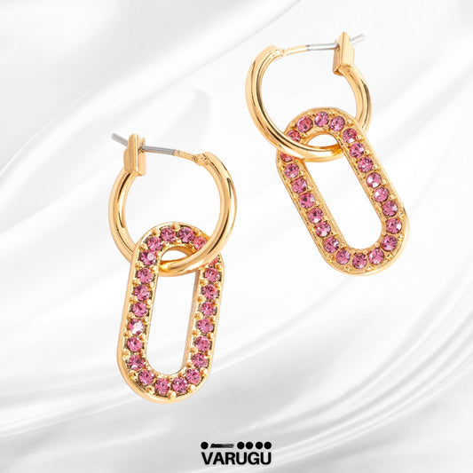 Aretes baño de oro con cristales rosa