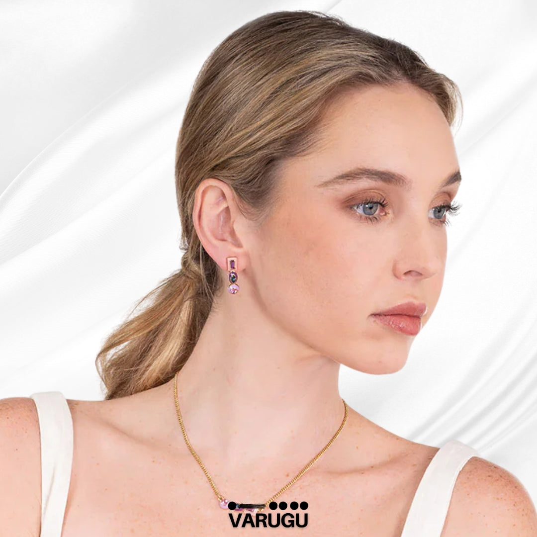 Aretes morado y rosa con piedras