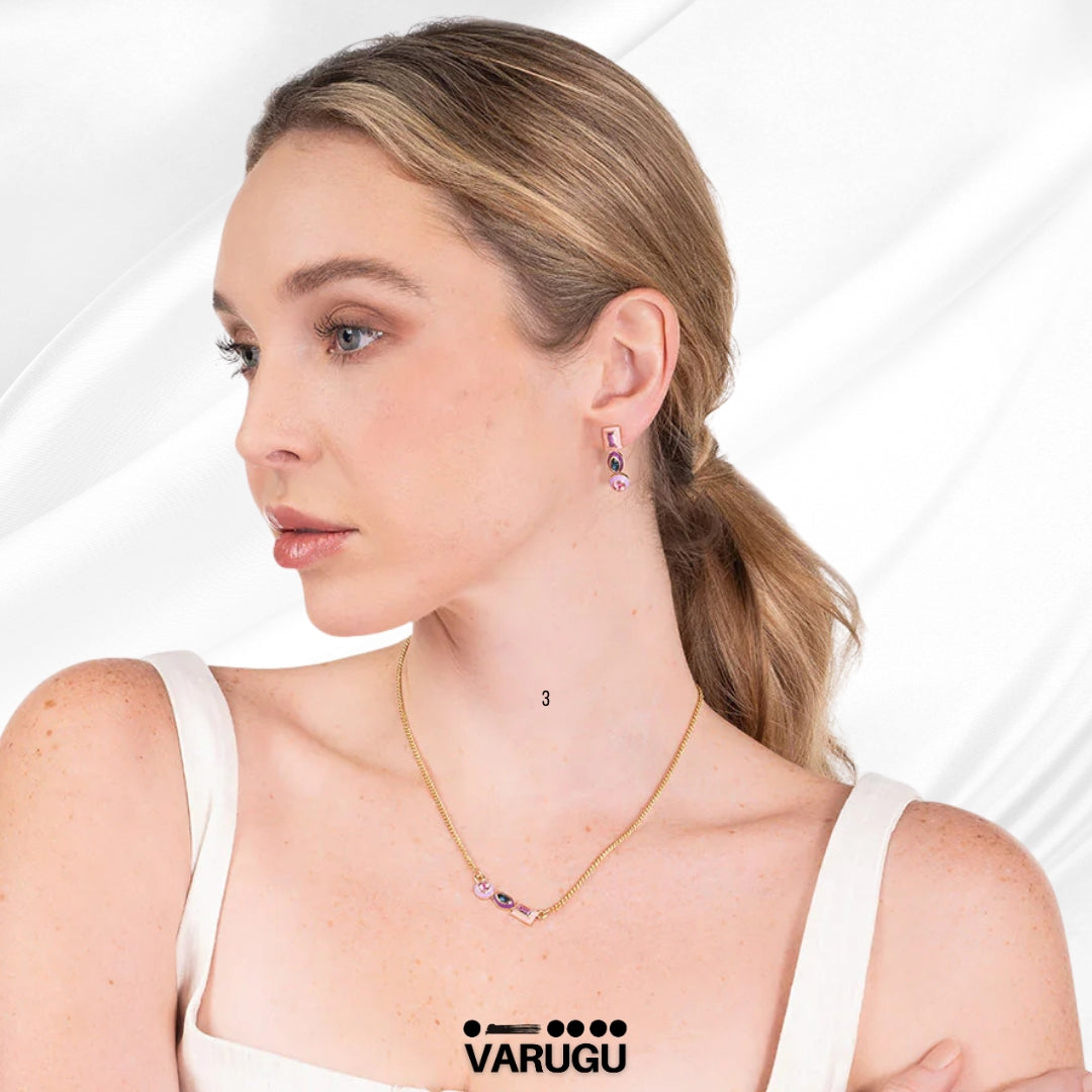 Aretes morado y rosa con piedras