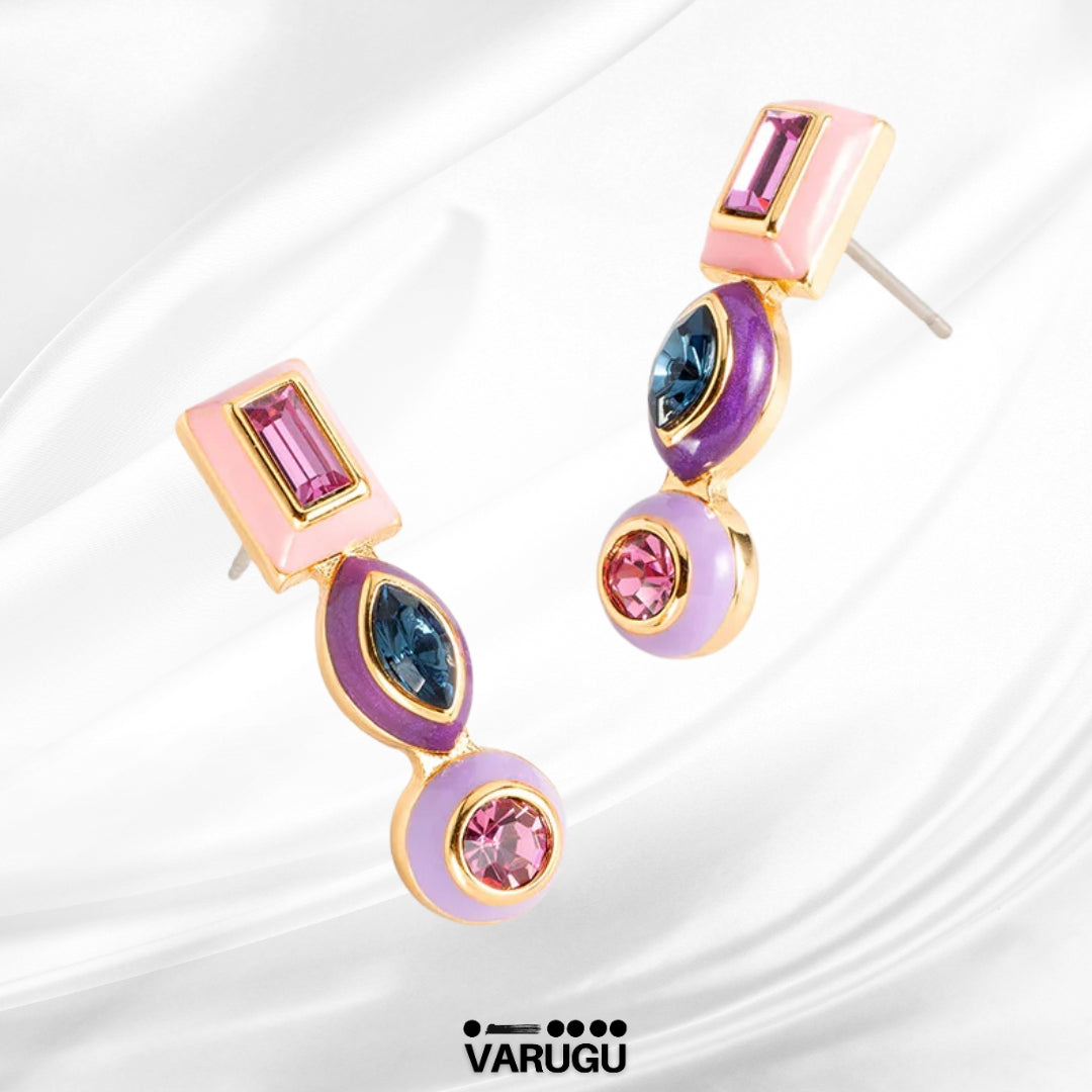 Aretes morado y rosa con piedras