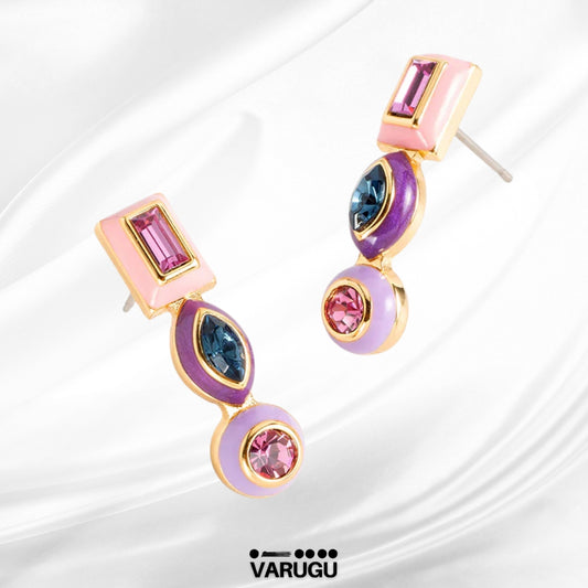 Aretes morado y rosa con piedras