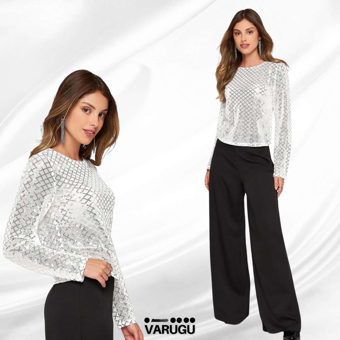 Blusa transparente plata y negra
