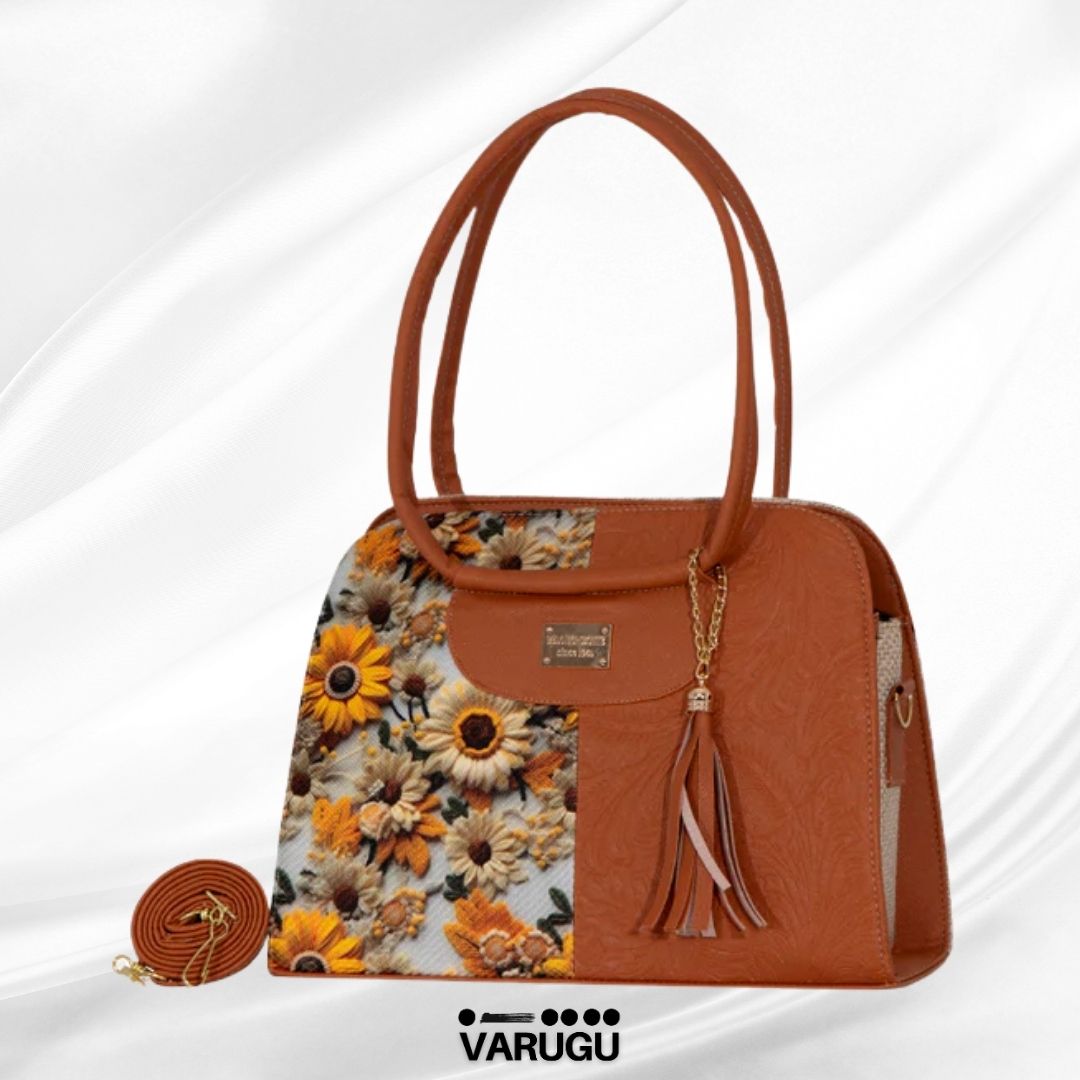 Bolsa con diseño de flores en una esquina