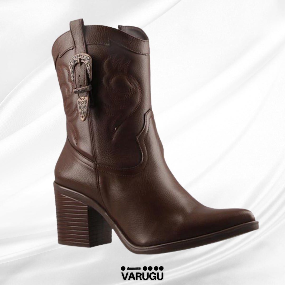 Botas café estilo vaquero con diseño mujer