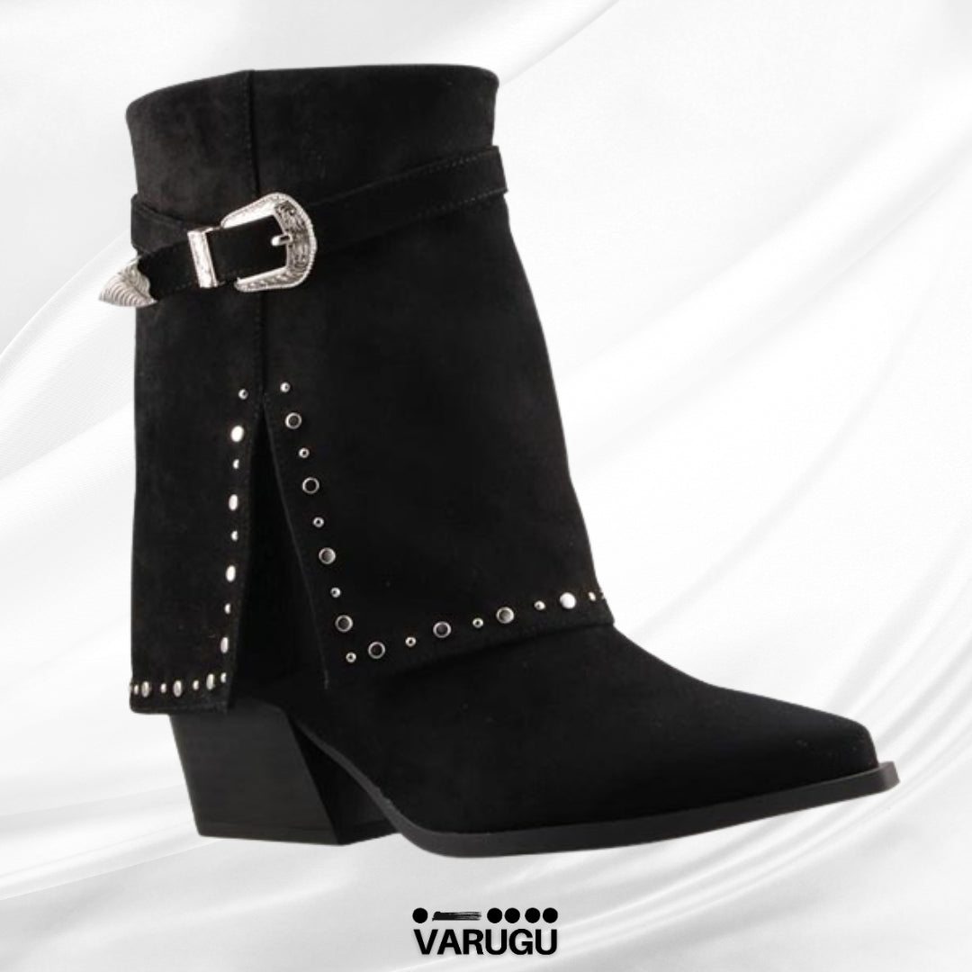 Botas mujer estilo botin negras con detalles plata