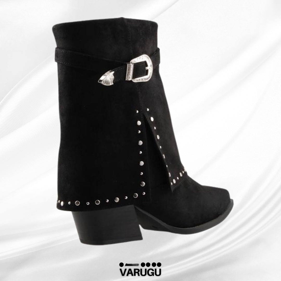 Botas mujer estilo botin negras con detalles plata