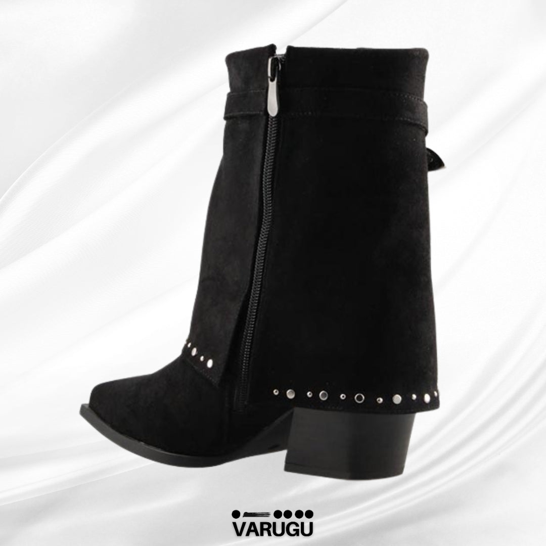 Botas mujer estilo botin negras con detalles plata