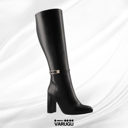 Botas sensuales negras largas con cinturón