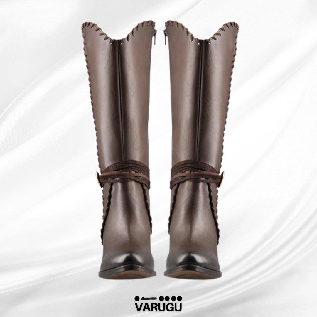 Botas largas café elegantes con diseño trenzado