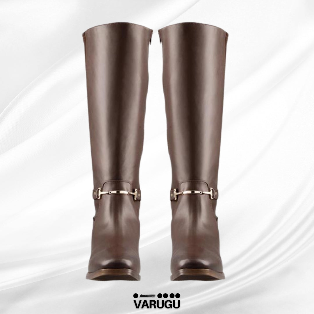 Botas café de piso con dorado de mujer