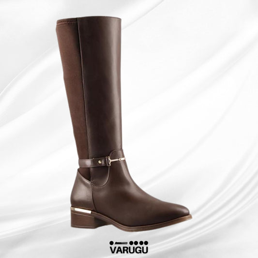 Botas café de piso con dorado de mujer