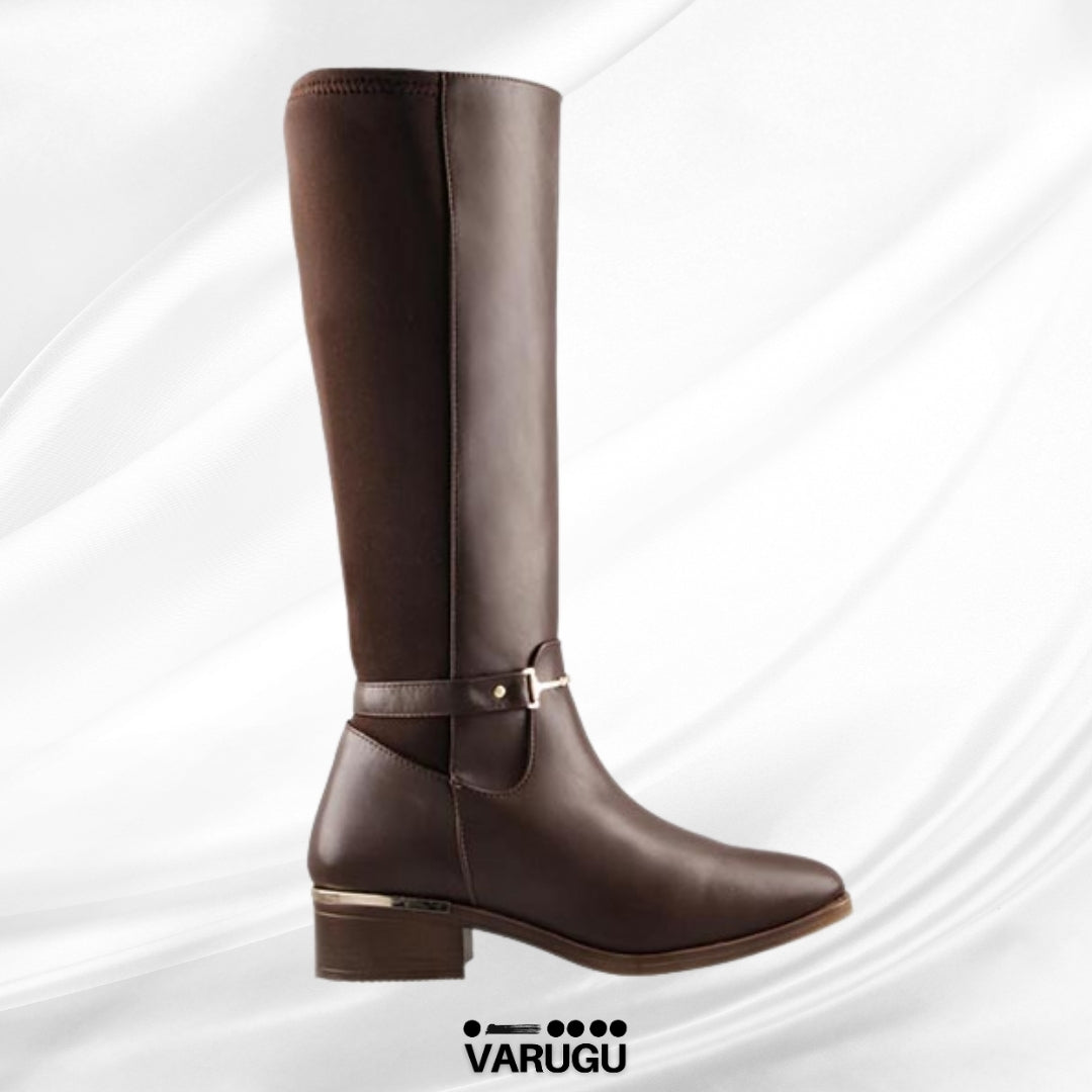 Botas café de piso con dorado de mujer