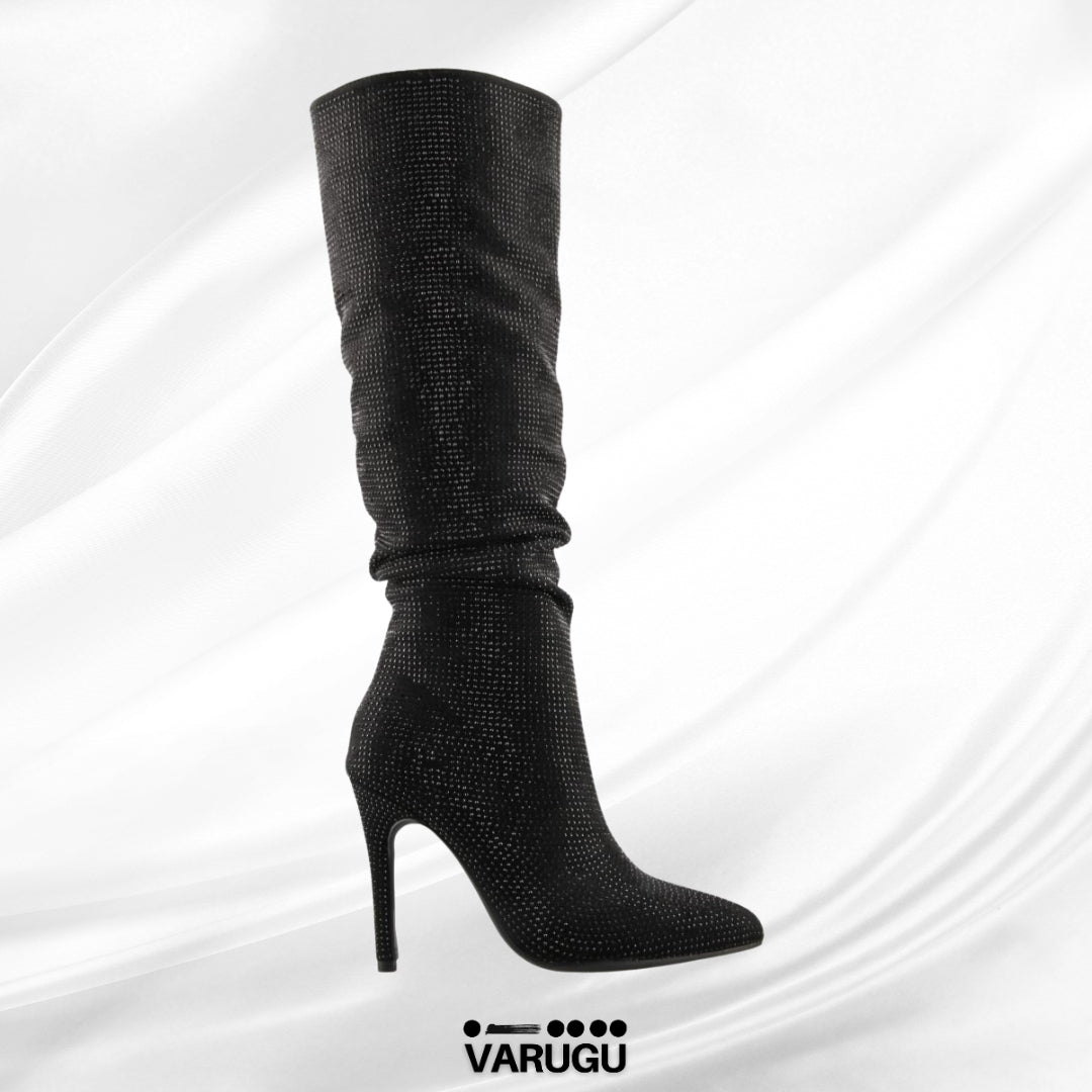 Botas negras altas y largas con brillos mujer
