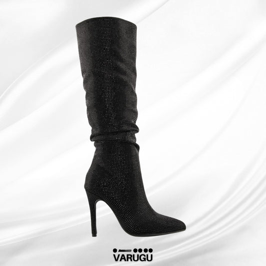 Botas negras altas y largas con brillos mujer