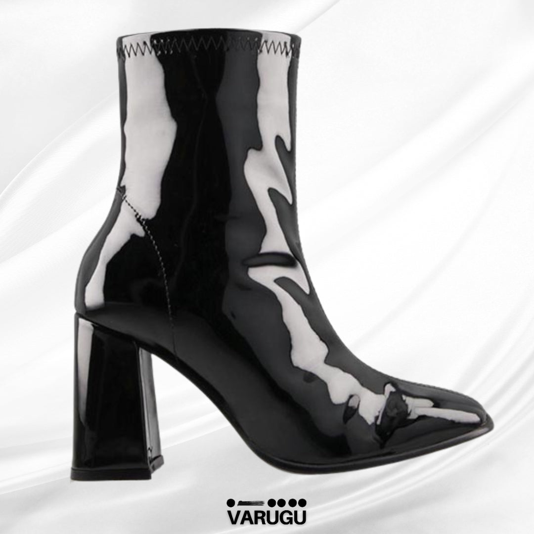 Botines negros tipo charol de mujer