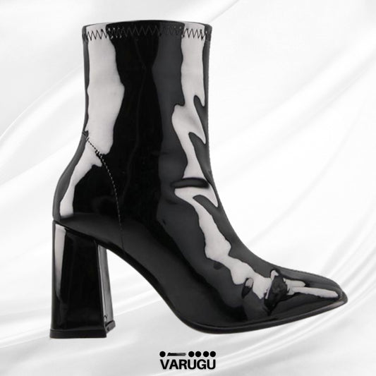 Botines negros tipo charol de mujer